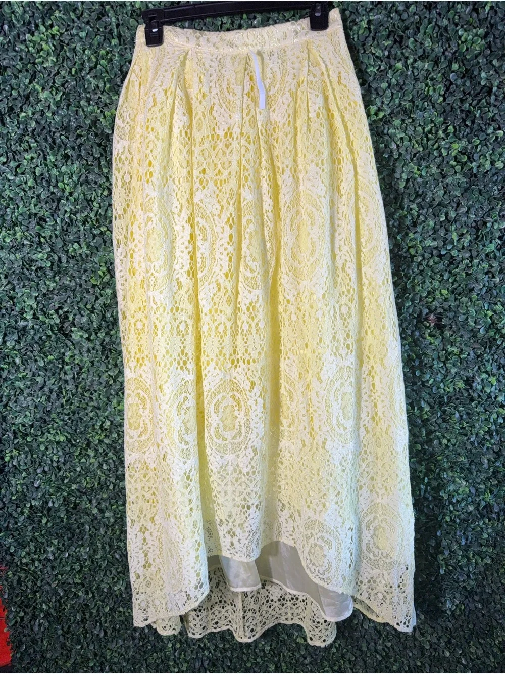 ASOS Crochet Lace High Low Midi Skirt Soft Yellow Boho Cottagecore US 4 NWT‎